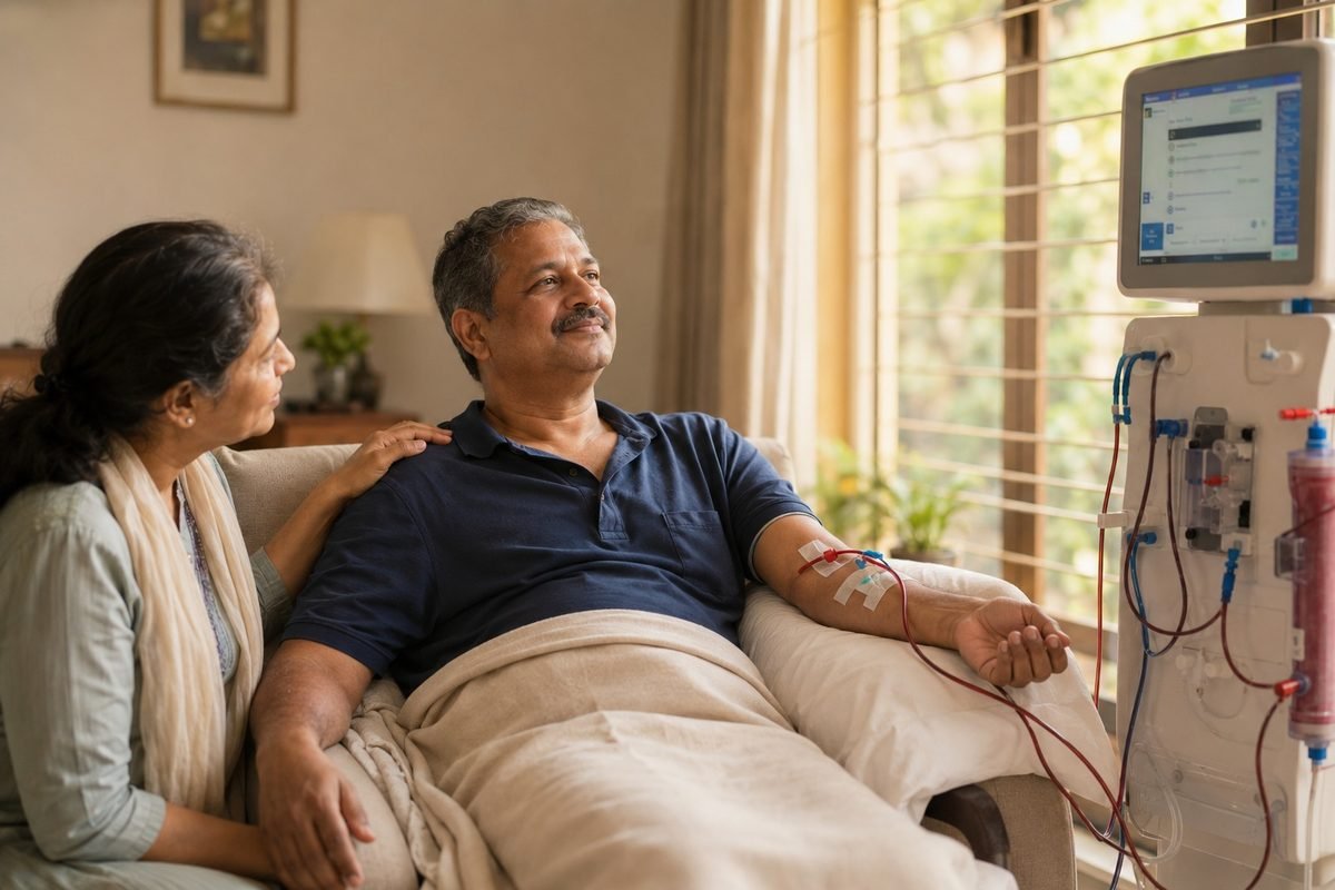 A Diagnex nurse attending a patient during a Home Hemodialysis session
